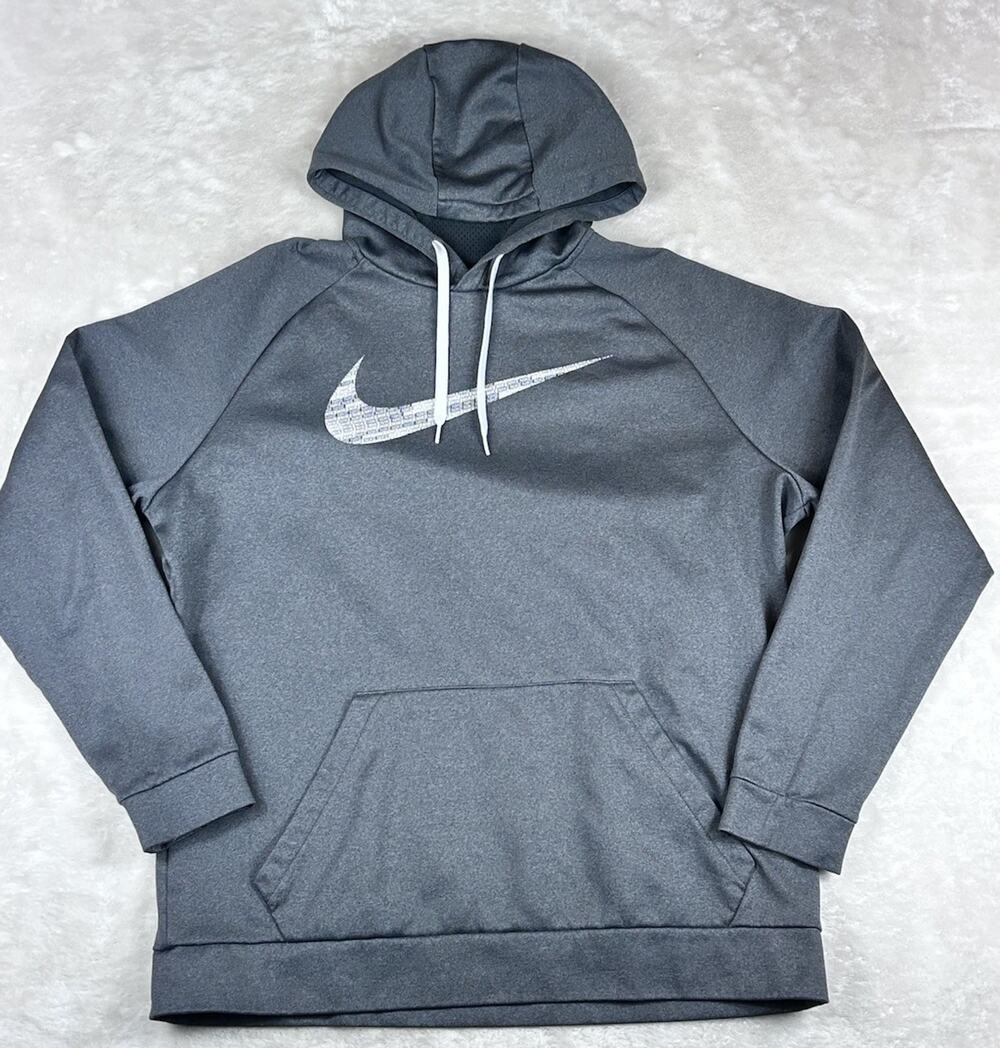 Nike Hoodie Men’s XL Gray Dri-FIT Graphic Swoosh Pullover Activewear 860485-071